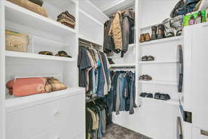 Spacious closet with carpet floors