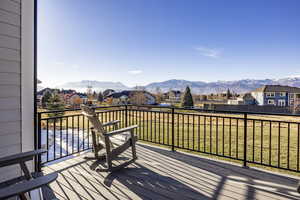 Wooden terrace with a mountain view