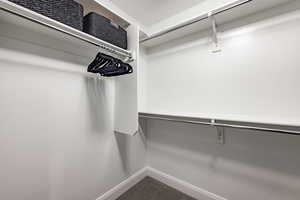 Walk in closet with carpet flooring