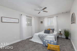 Bedroom  3 featuring new carpet and ceiling fan