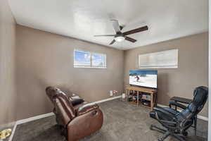 Bedroom #2 with ceiling fan and carpet floors