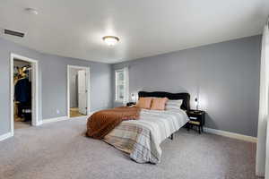 Carpeted Master bedroom featuring a walk-in closet.