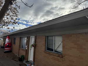 Exterior space featuring a mountain view