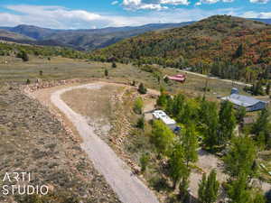 Bird's eye view of a mountainous background