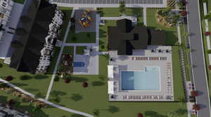 Bird's eye view of clubhouse and amenities