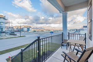 Front porch with a mountain view