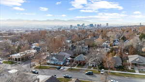 Aerial view featuring a mountain view