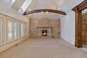 Imported stone fireplace with seashell fossils