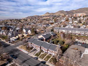 Aerial view featuring a mountain view