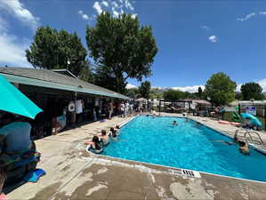 View of pool featuring a patio area