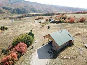 Aerial view with a mountain view and a rural view