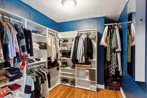 Spacious closet featuring light hardwood / wood-style flooring