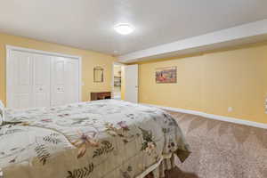 Bedroom with carpet floors and a closet