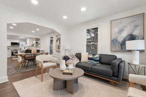 Living room with light hardwood / wood-style flooring