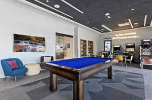 Recreation room featuring carpet flooring and billiards