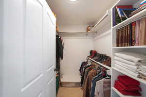 Walk in closet with carpet flooring