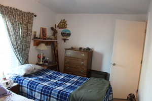 Bedroom with vaulted ceiling