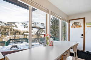 Dining space with a mountain view