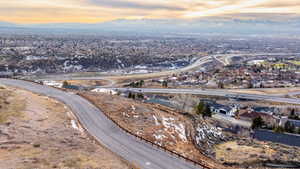 Aerial view at dusk with a mountain view