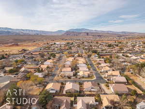 Aerial view featuring a mountain view