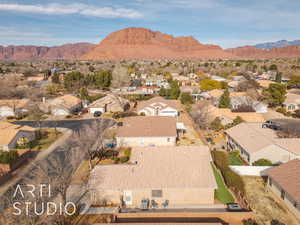 Drone / aerial view with a mountain view