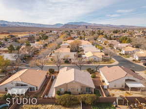 Bird's eye view with a mountain view