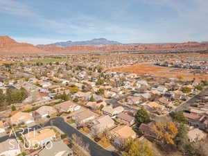 Aerial view featuring a mountain view