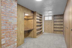 Spacious closet featuring light colored carpet