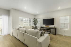 Living room featuring a wealth of natural light and light hardwood / wood-style floors