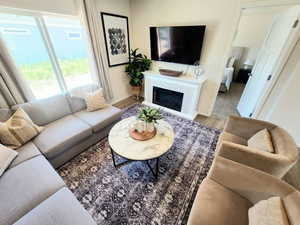 Living room featuring hardwood / wood-style flooring