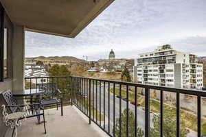 Balcony with a mountain view