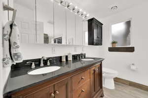 Bathroom featuring hardwood / wood-style floors, vanity, and toilet