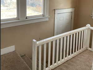 Stairway leading to backdoor and unfinished basement. Laundry and mechanical are downstairs