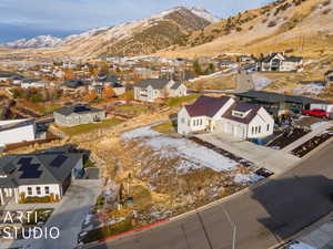 Drone / aerial view with a mountain view