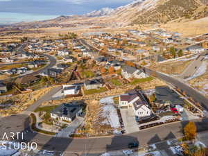 Aerial view featuring a mountain view