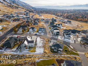 Aerial view featuring a mountain view