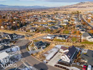 Aerial view featuring a mountain view