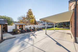 View of patio / terrace with an outbuilding