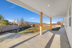 View of patio / terrace with a mountain view