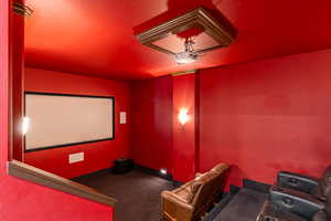 View of carpeted home theater room