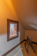 Bonus room with carpet flooring and lofted ceiling