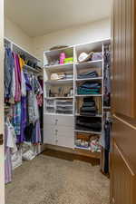 Walk in closet featuring carpet floors