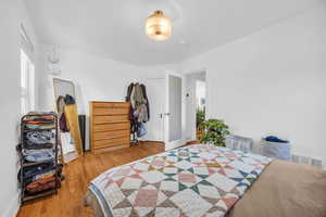 Bedroom with hardwood / wood-style flooring