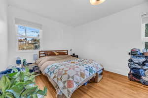 Bedroom featuring light hardwood / wood-style flooring and multiple windows