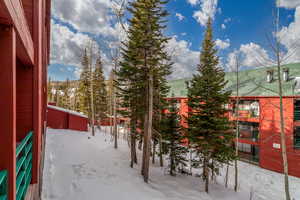 View of yard layered in snow