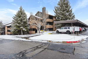 View of snow covered building