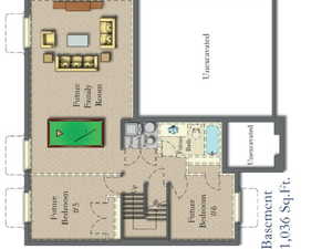 Basement Floorplan.  Option to finish available.  Also can finish as and ADU