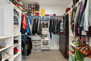 Spacious closet featuring carpet flooring