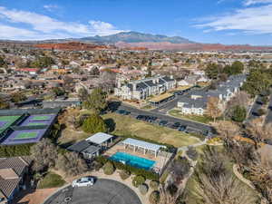 Drone / aerial view with a mountain view