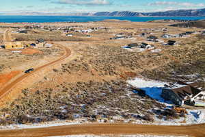 Aerial view with a water and mountain view